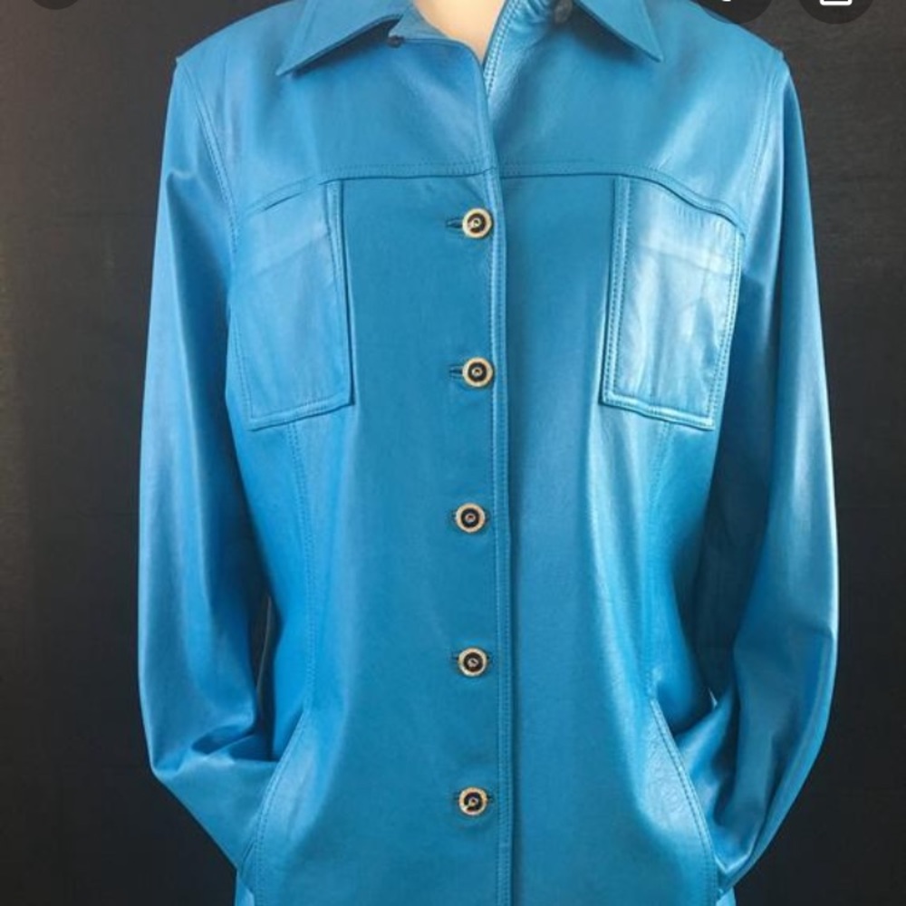 ST. JOHN Ice Blue Leather Jacket